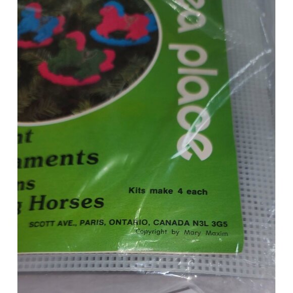 Mary Maxim Needlepoint Christmas Ornaments Kit #027155 Unicorn & #027156 Rocking - Picture 7 of 9